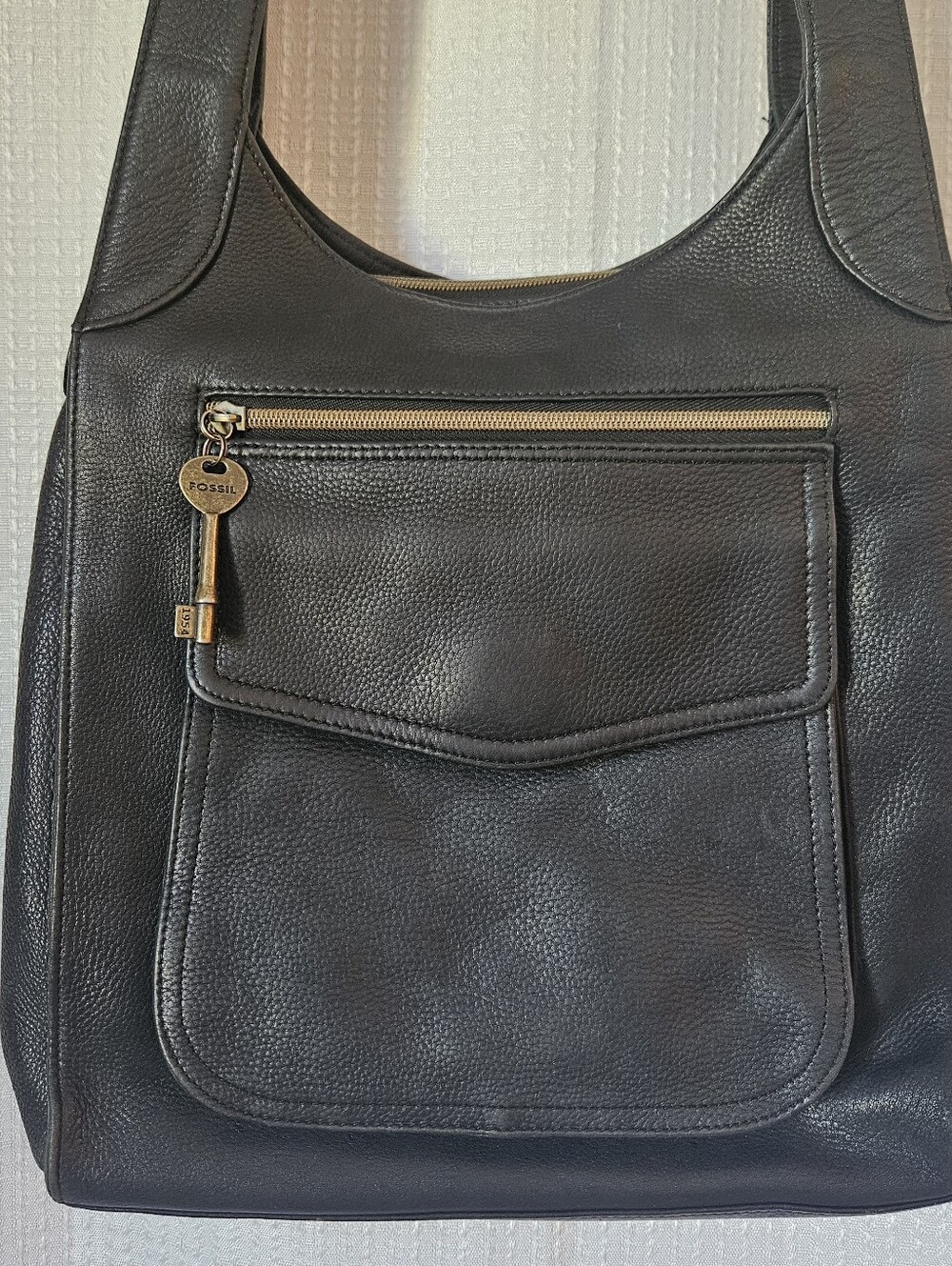 Fossil Black Leather Shoulder Bag Purse - Picture 2 of 15